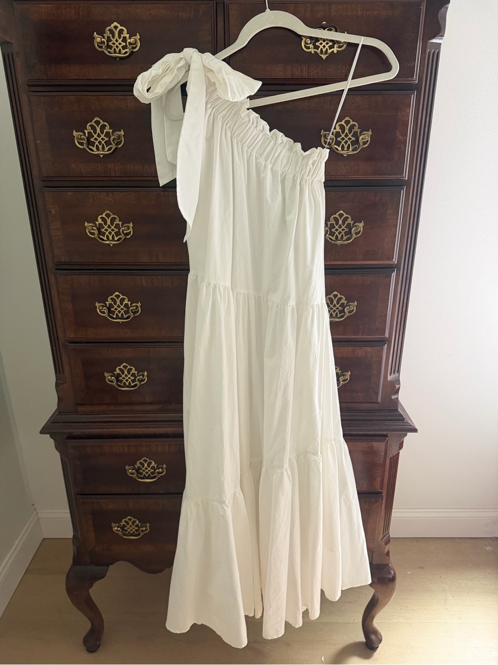 Mable White One-Shoulder Tie-Strap Maxi Dress